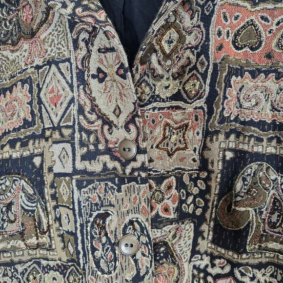 VINTAGE Chicos Womens Jacket Large Beaded Tapestry Embroidered Artsy India Motif - Picture 5 of 12